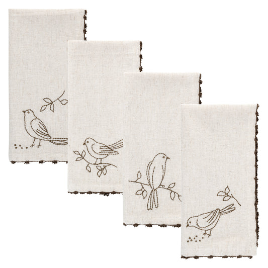 Bird Embroidered Cotton Dinner Napkins set of four view. 