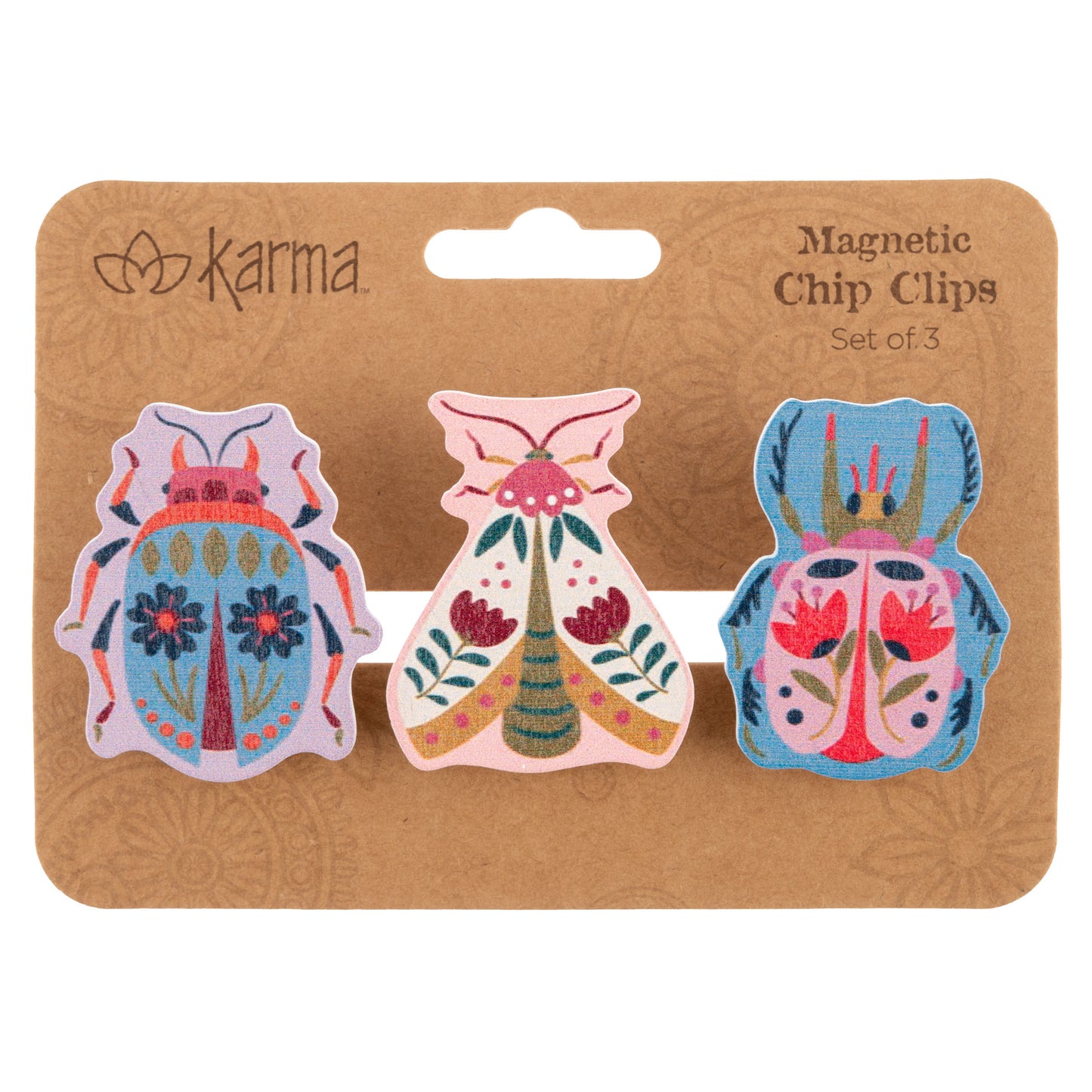 Bugs Shaped Magnetic Chip Clips packaging view. 