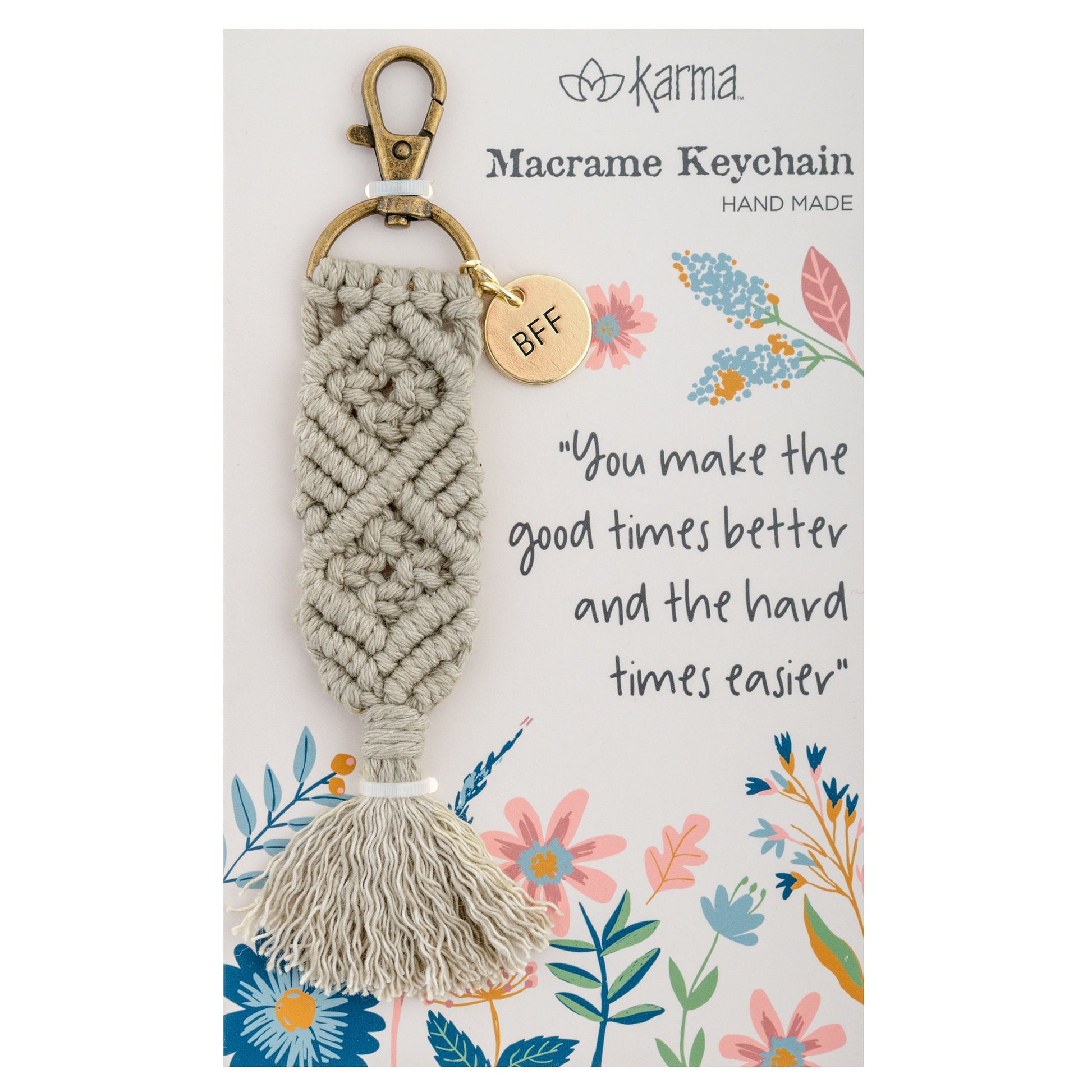 BFF Macrame Keychain packaging view. 