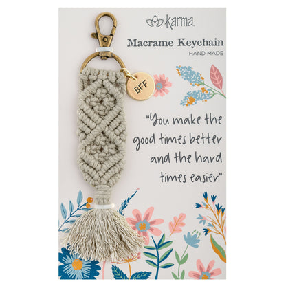 BFF Macrame Keychain packaging view. 