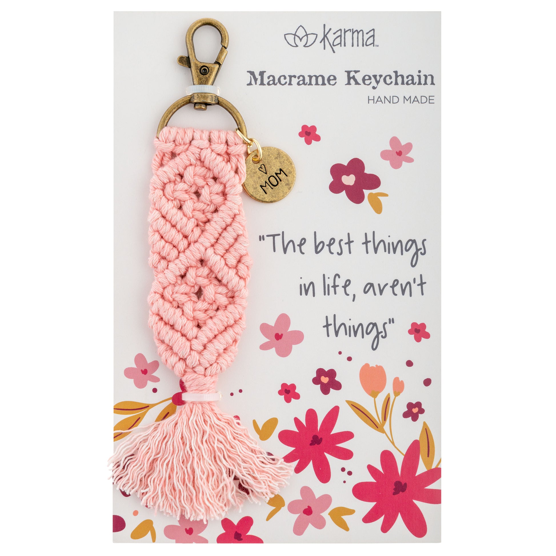 Mom Macrame Keychain packaging view. 