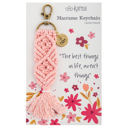 Mom Macrame Keychain packaging view. 