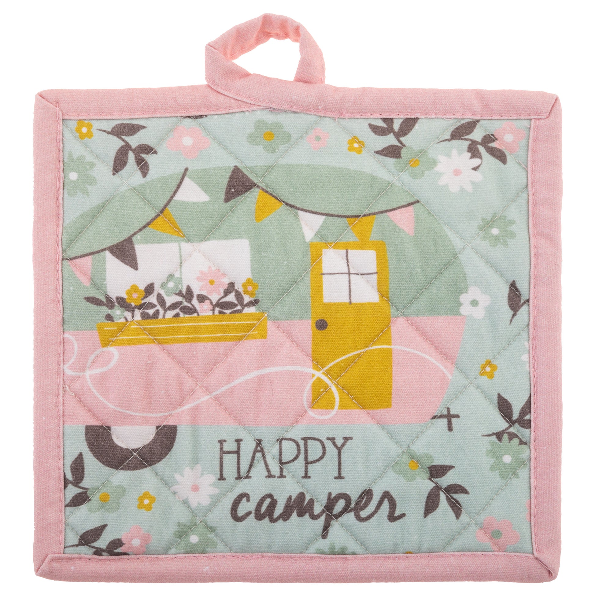 Camper Reese Pot Holder & Tea Towel Set pot holder view. 