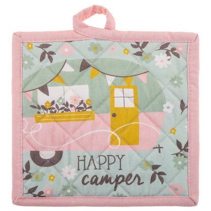 Camper Reese Pot Holder & Tea Towel Set pot holder view. 
