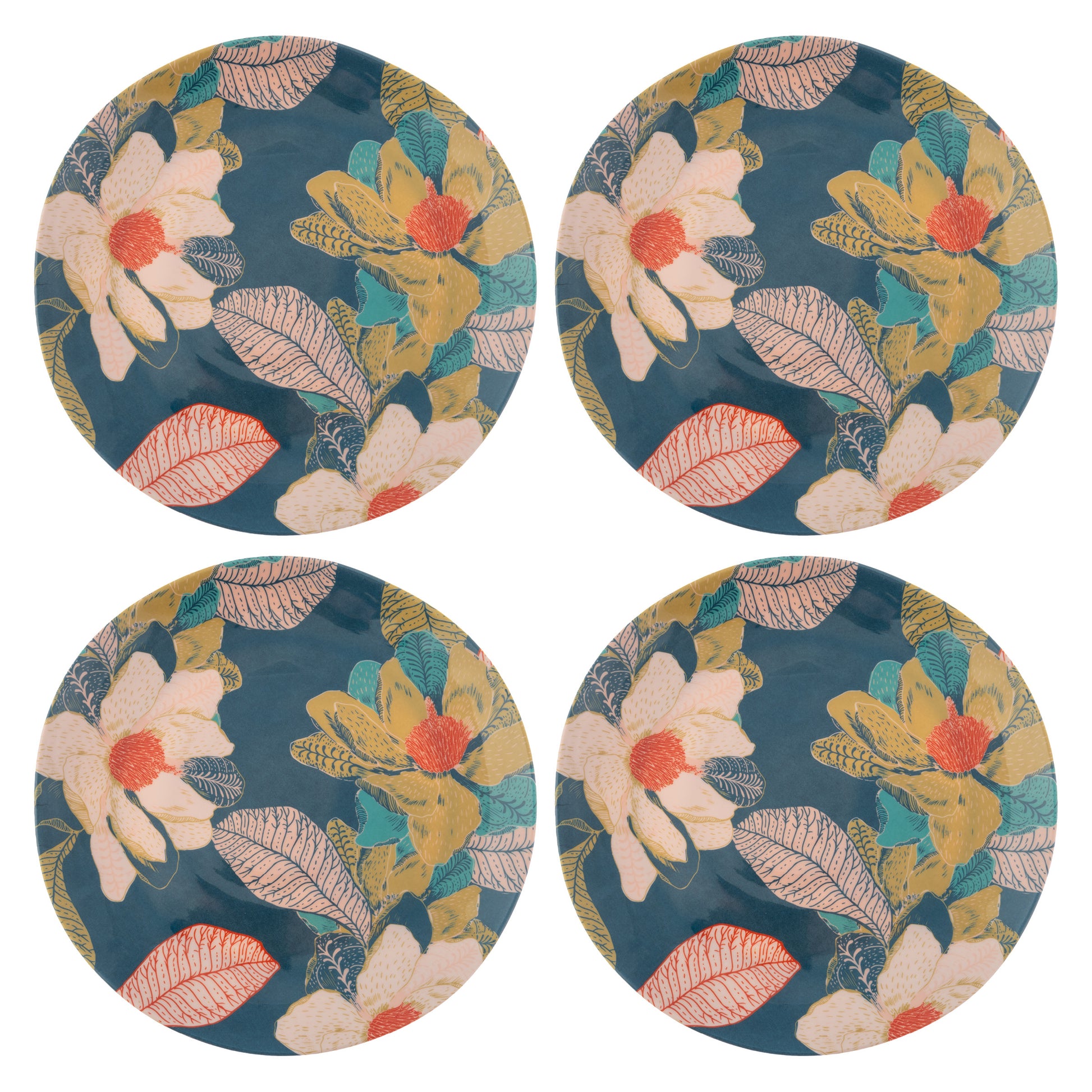 Seaside Floral Melamine Salad Plates set of four view. 