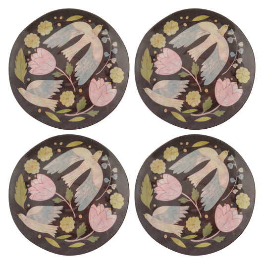 Folklore Birds Melamine Salad Plates set of four view. 