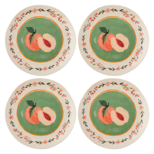 Peaches Melamine Salad Plates set of four view. 
