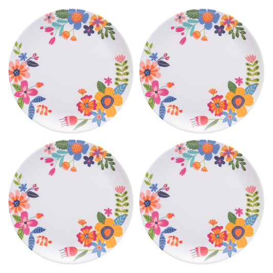 Shelly Floral Melamine Plates set of four view. 