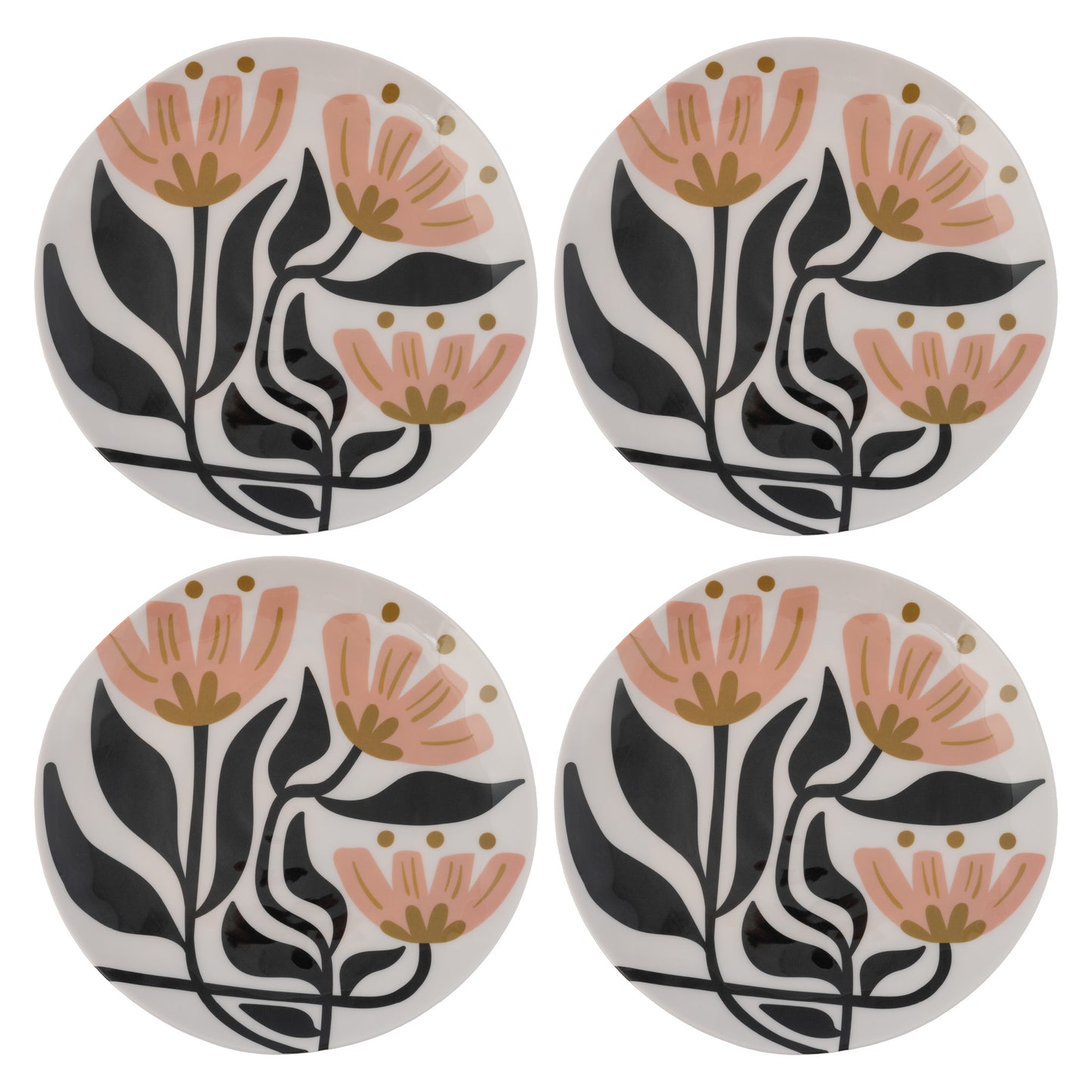Mod Floral Melamine Salad Plates set of four view. 