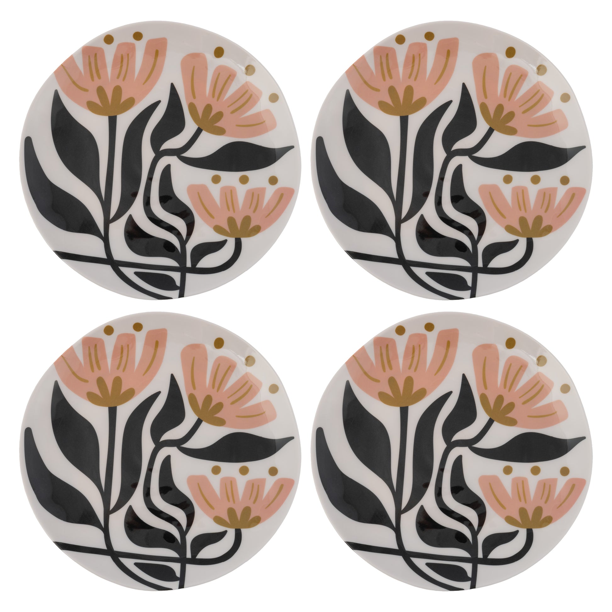 Mod Floral Melamine Salad Plates set of four view. 