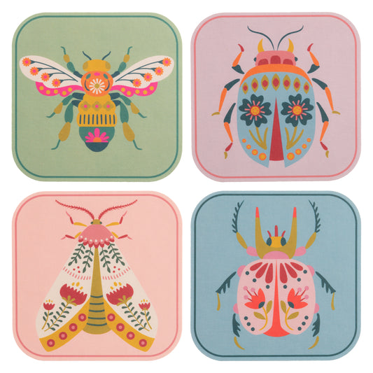 Bugs Pulp Paper Coasters set of four view. 