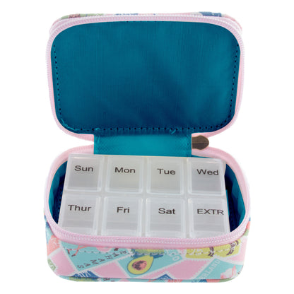 Stamps Travel Pill Case open with pill box inside view. 
