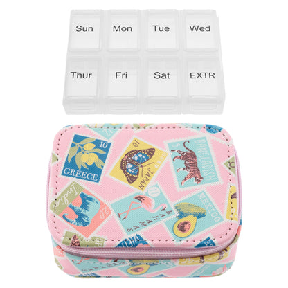 Stamps Travel Pill Case pill box and case separated view. 