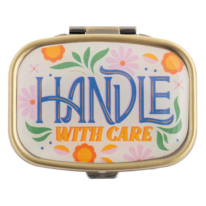 Handle with Care Small Metal Pill Case