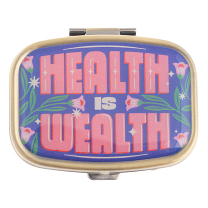 Health is Wealth Small Metal Pill Case