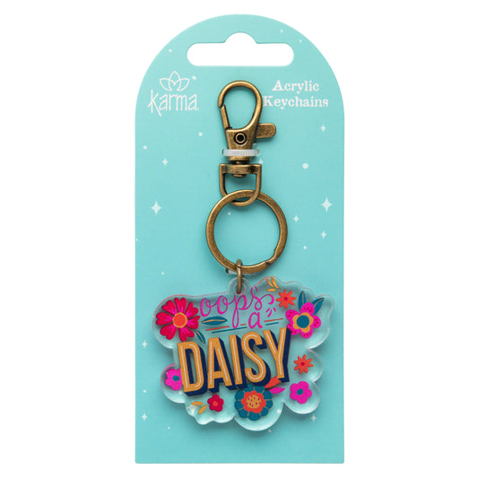 Oops a Daisy Acrylic Keychain packaged view