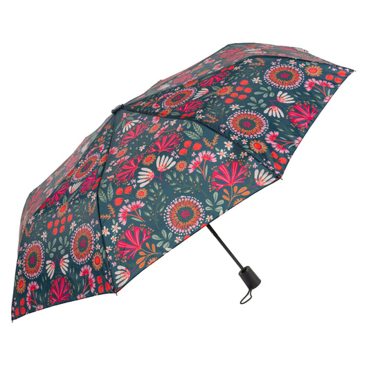 Teal Floral Travel Umbrella