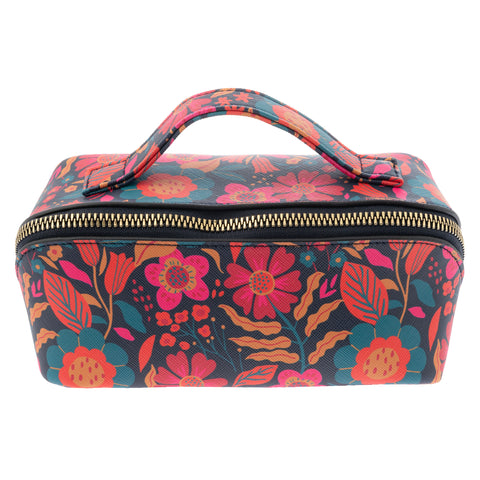 Retro floral mini zip cosmetic bag