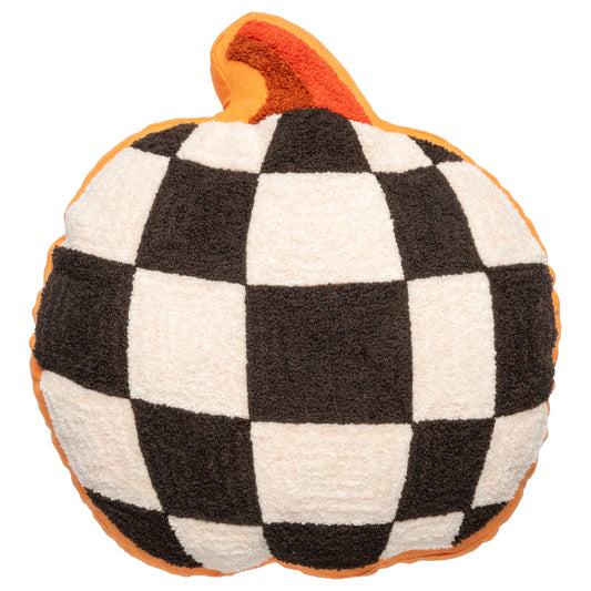 Pumpkin Checkered Shaped Embroidered Pillow