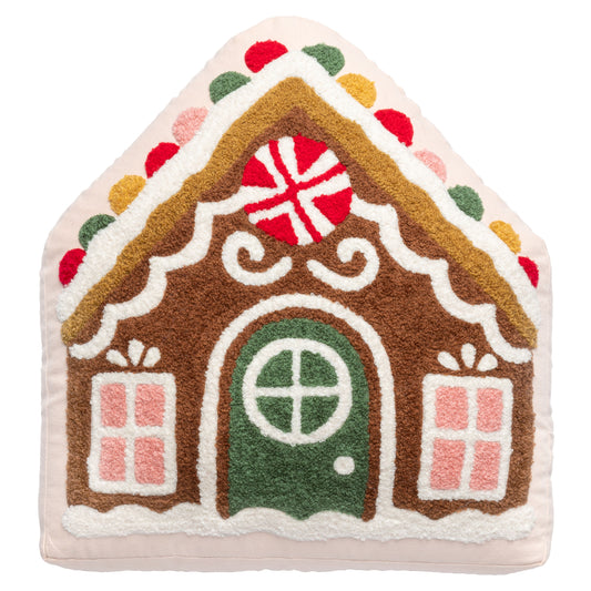 Gingerbread House Shaped Embroidered Pillow