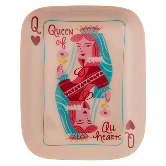 Queen of Hearts Small Rectangle Enamel Tray front view. 