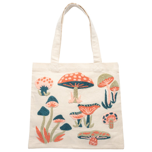 Mushroom Embroidered Canvas Tote