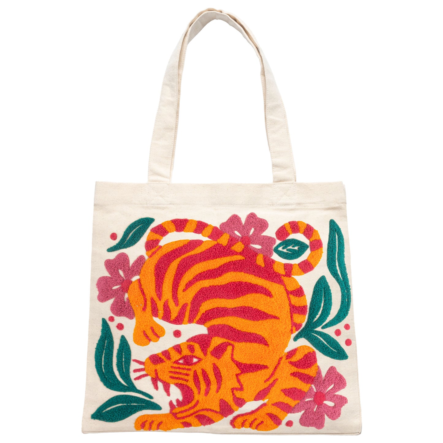 Tiger Embroidered Canvas Tote