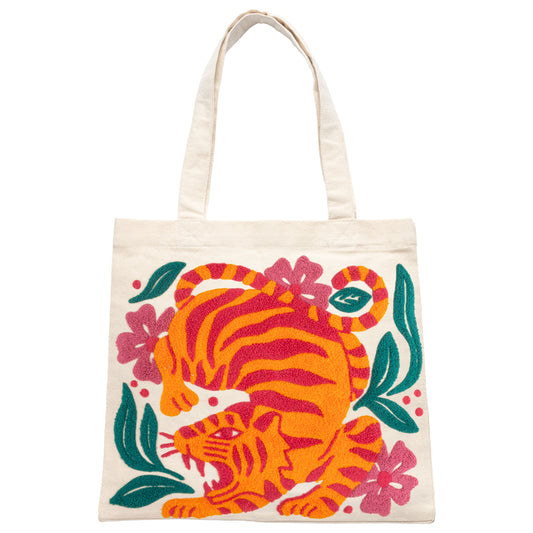 Tiger Embroidered Canvas Tote