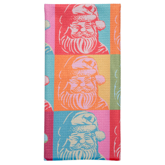 Retro Santa Waffle Weave Tea Towel