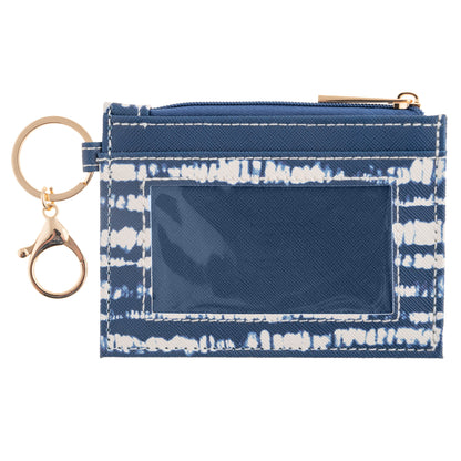 Blue Shibori Zip ID Holder back view. 