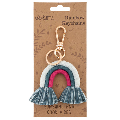 Good Vibes Rainbow Keychain packaging view. 