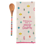 Whisking you holiday tea towel with wooden spoon