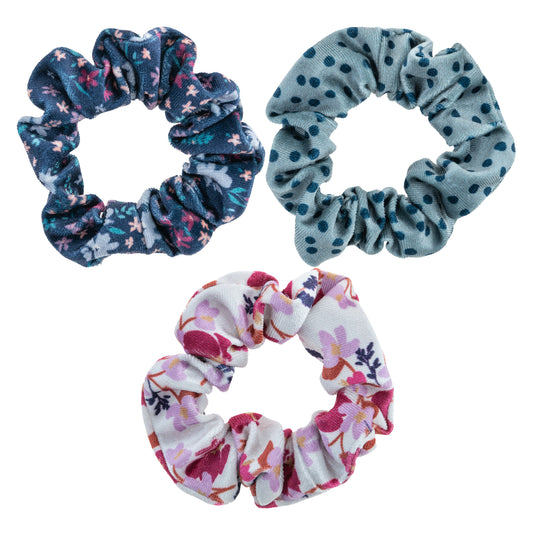 Dark Navy Floral Velvet Scrunchies