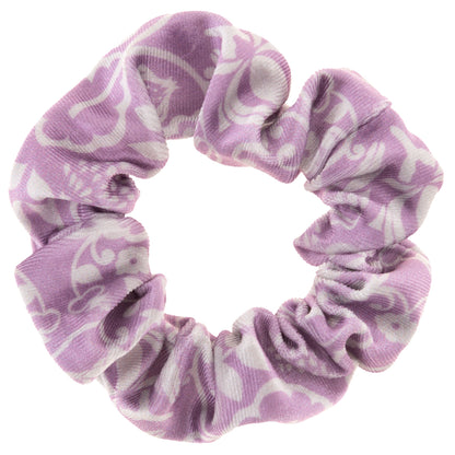 Lilac Velvet Scrunchies, white and purple scrunchie view. 