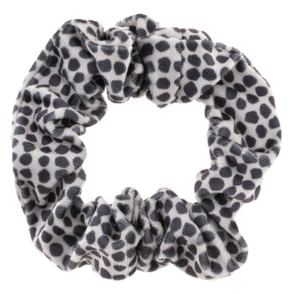 Ink Floral Velvet Scrunchies black and white dots scrunchie view. 