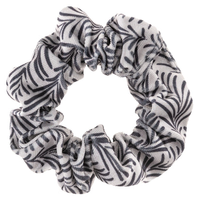 Ink Floral Velvet Scrunchies black and white lined scrunchie view. 