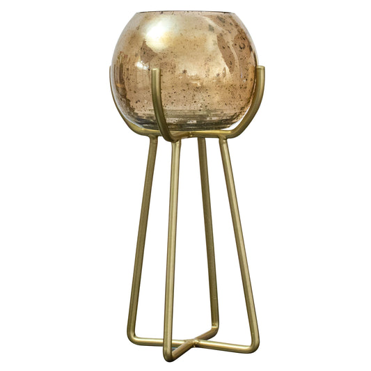 Gold Tall Bubble Glass Candle Holder