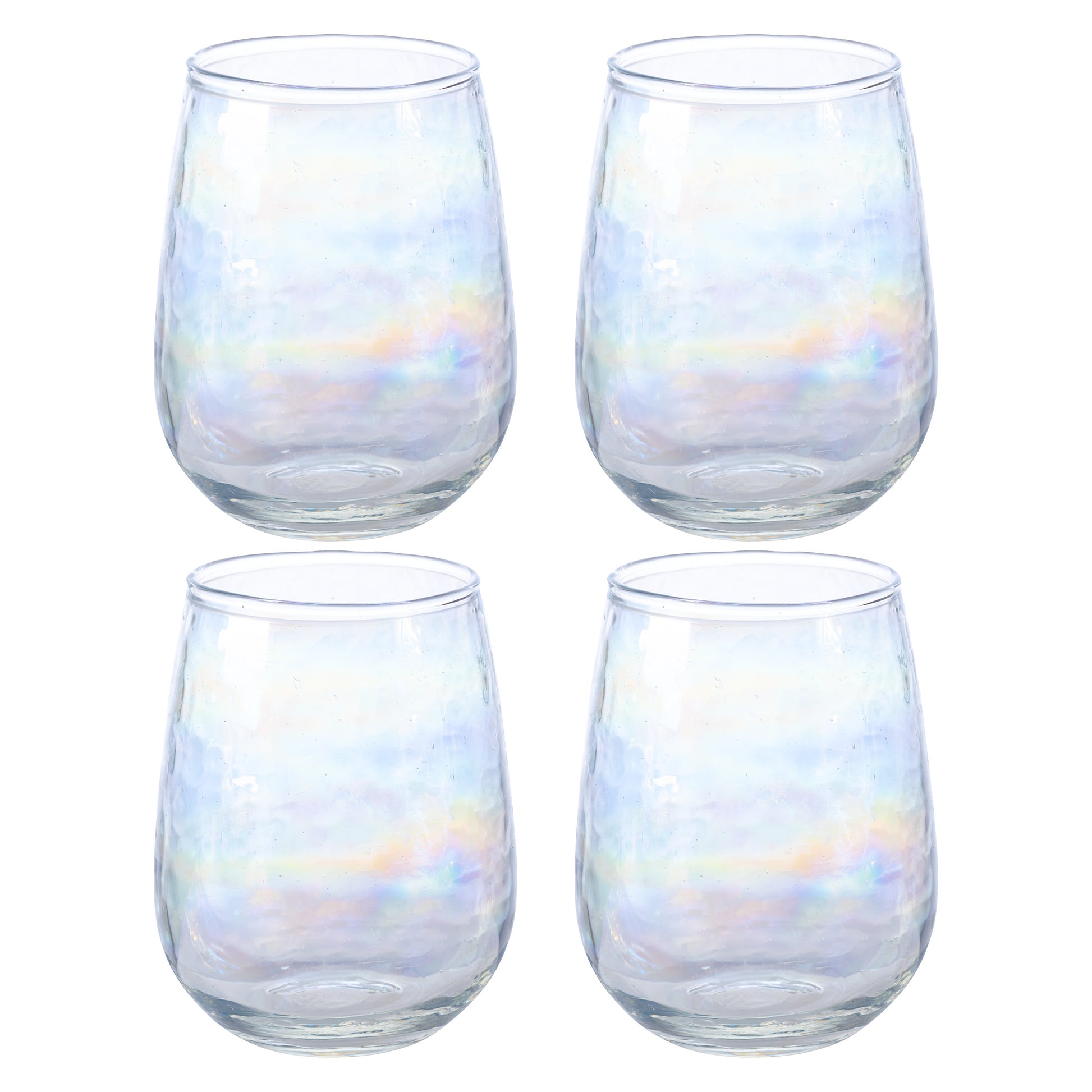 Iridescent Catalina Stemless Wine Glass set of four view. 