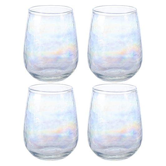 Iridescent Catalina Stemless Wine Glass set of four view. 