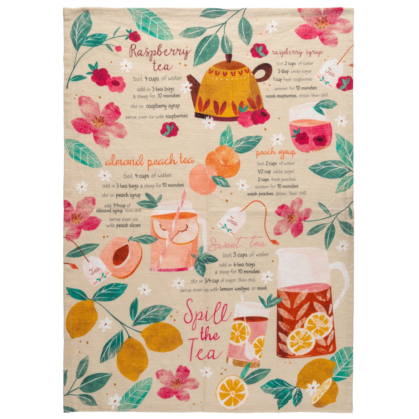 Sweet Tea Tasty Tips Tea Towel unfolded view. 