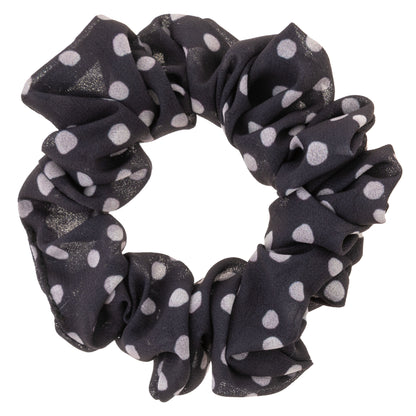 Gray Chiffon Scrunchies black and white dotted scrunchie view. 