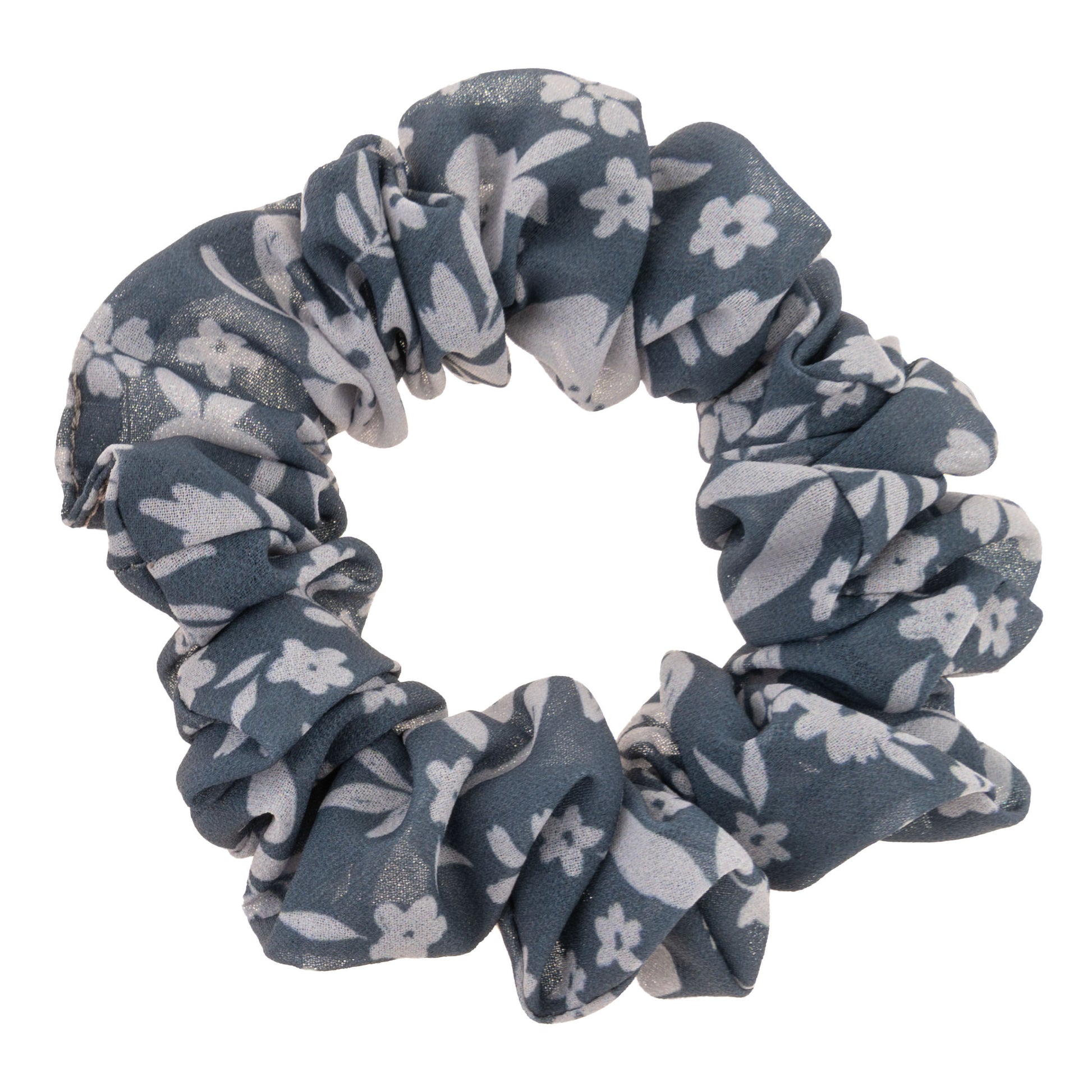 Gray Chiffon Scrunchies gray floral scrunchie view. 