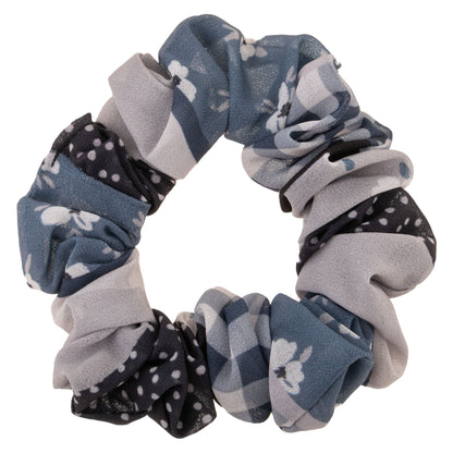 Gray Chiffon Scrunchies gray and white floral scrunchie view. 