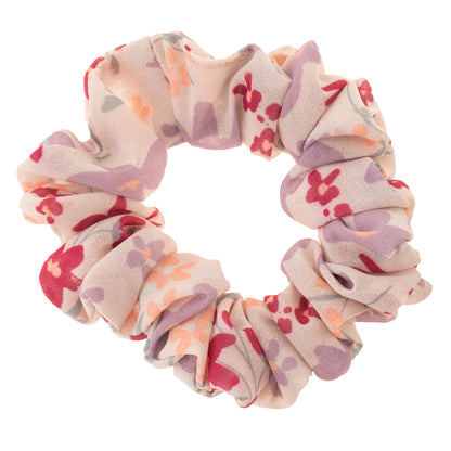 Magenta Chiffon Scrunchies white and pink floral scrunchie view. 