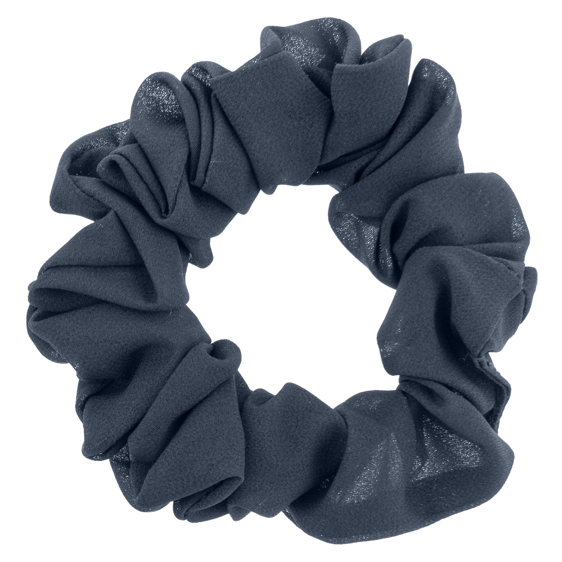 Magenta Chiffon Scrunchies navy scrunchie view. 
