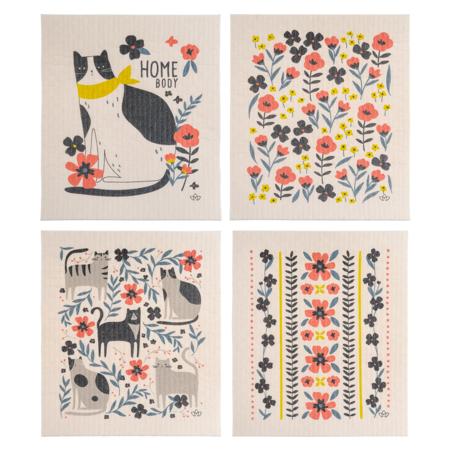 Cat Swedish Dishcloth set of four view. 
