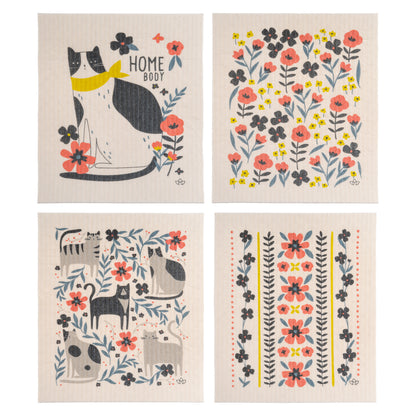 Cat Swedish Dishcloth set of four view. 