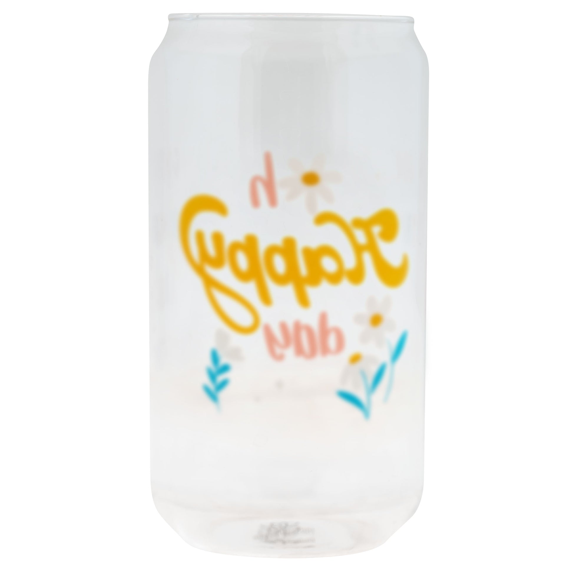 Oh Happy Day Beer Can Glass back view. 
