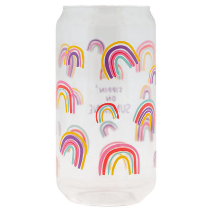 Rainbow Beer Can Glass back view. 