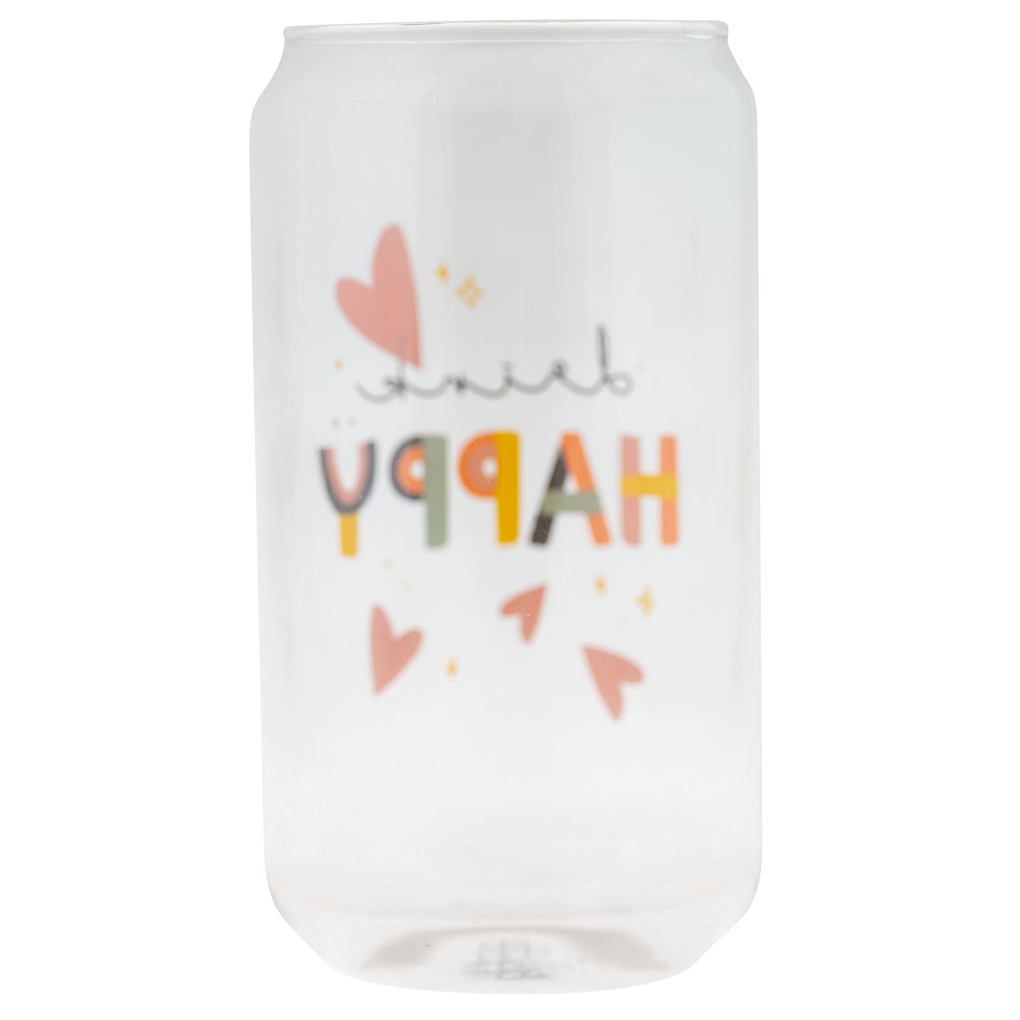 Drink Happy Beer Can Glass back view. 